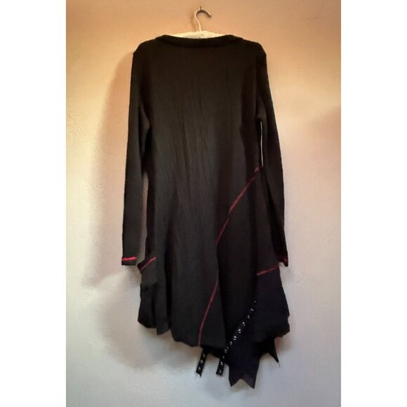 Artsy LanVie Womens Tunic Sweater Large Black Textured Asymmetric Lagenlook - Picture 2 of 9